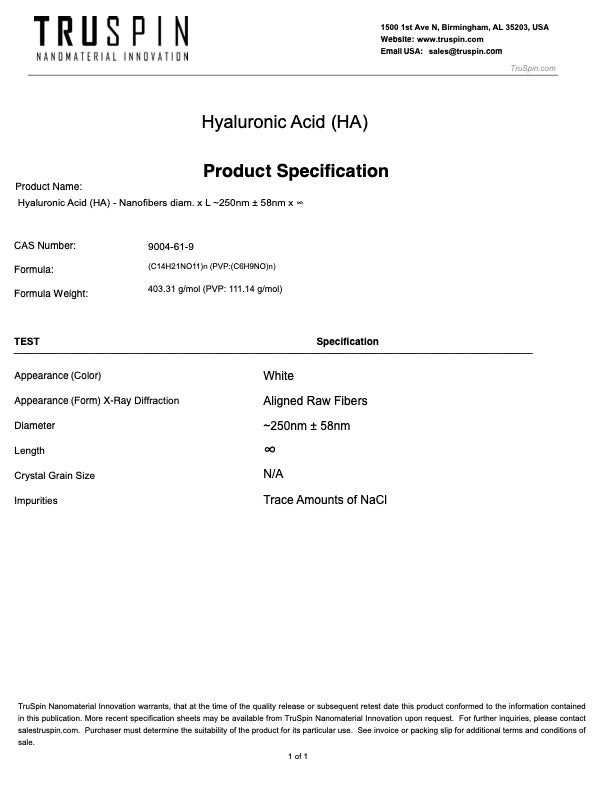 Hyaluronic Acid Nanofibers (HA): Tissue Engineering Scaffold Solutions