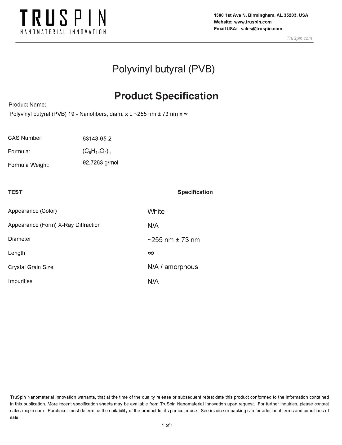 Polyvinyl butyral (PVB) Nanofibers