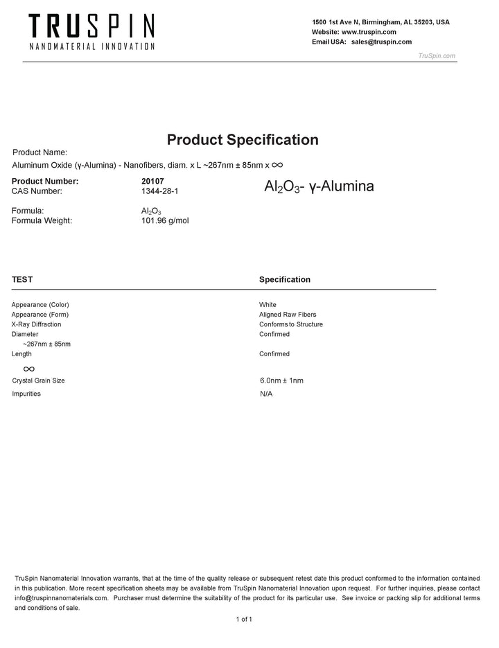 Gamma Alumina Nanofibers: Gamma Aluminum Oxide (γ-Al2O3) Solutions