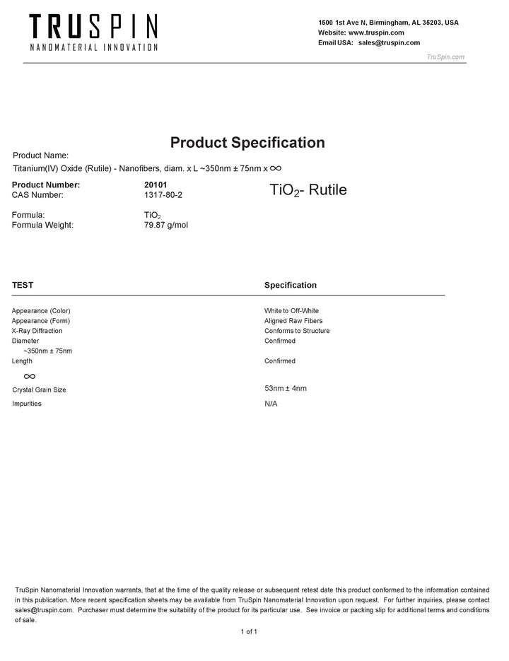 Titanium Oxide Rutile Nanofibers: Titanium (IV) Oxide (Rutile) TiO2